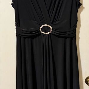 R&M Richards Dress Women's 14 Black Evening Rhinestone Cocktail Midi Fit Flare